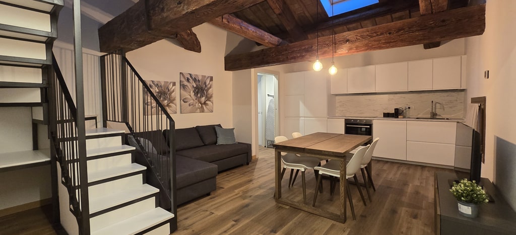 Sala cucina di un appartemento della Residenze la Barchessa